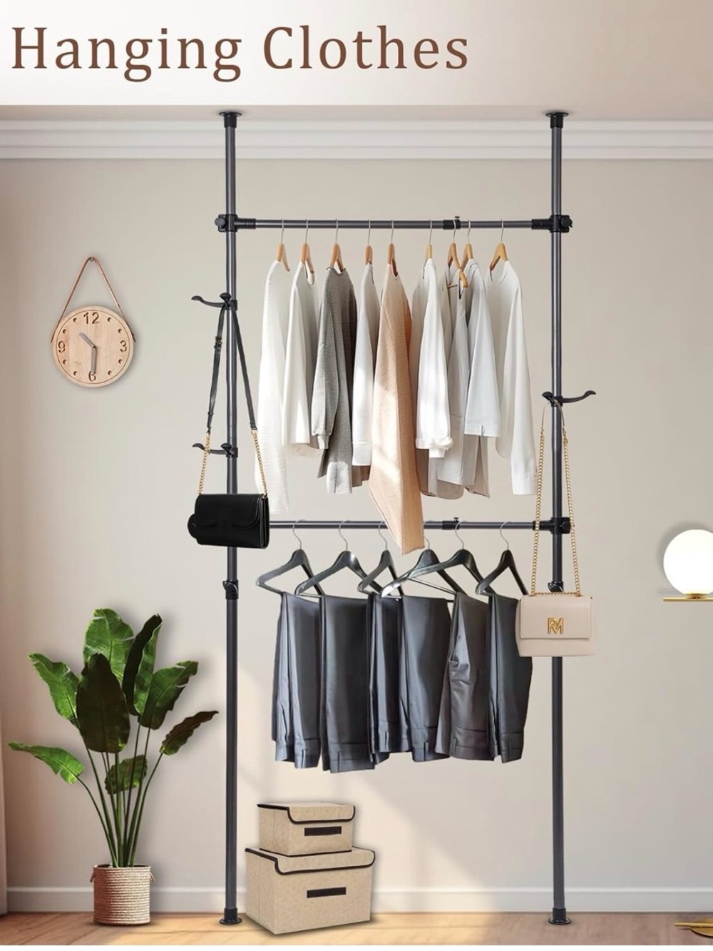 Adjustable Floor-to-Ceiling Tension Rod Garment Rack - Picture 2 of 7